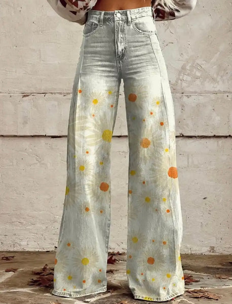 Women Fashion Printed Wide Leg Pants