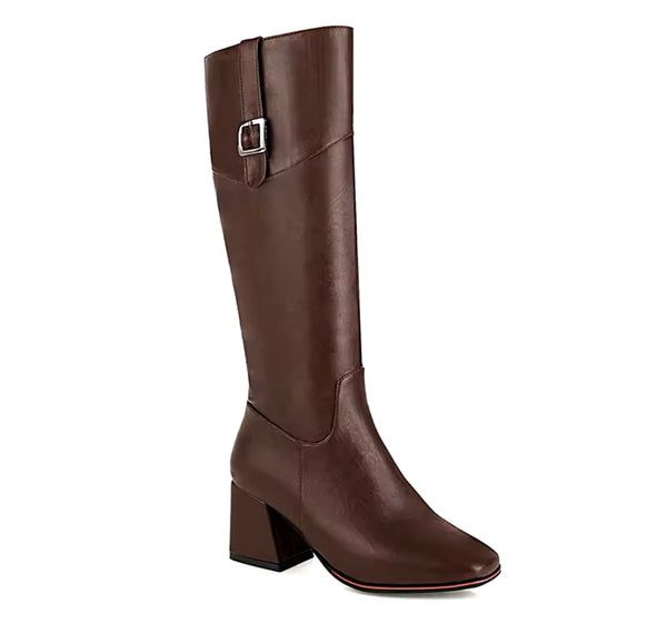 Women Color Fashion Faux Leather Buckled Knee High Boots