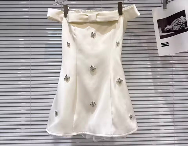 Women Sexy Off The Shoulder Beaded Bling Floral Dress