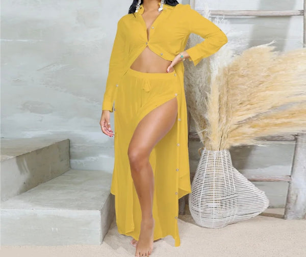 Women Sexy Full Sleeve Button Solid Color Two Piece Pant Set