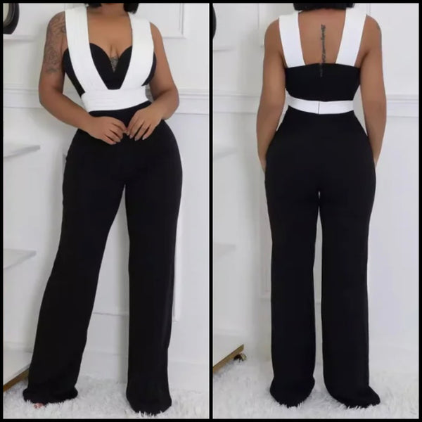 Women B&W Sexy Sleeveless Jumpsuit