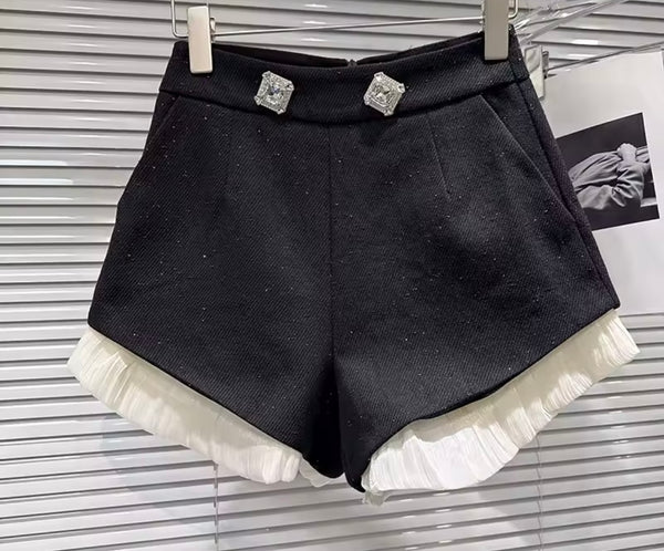 Women Fashion Bling Ruffled Tweed Shorts