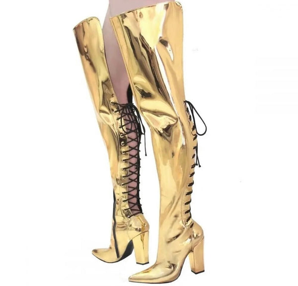 Women Fashion Square Heel Thigh High Boots