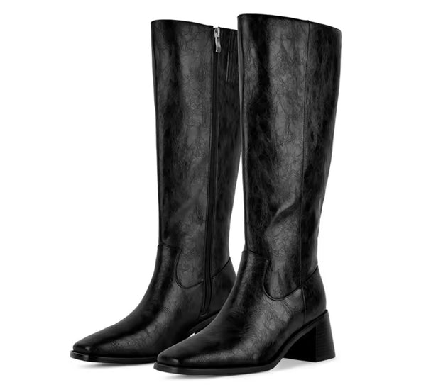 Women Fashion Pointed Toe Square Heel Knee High Boots