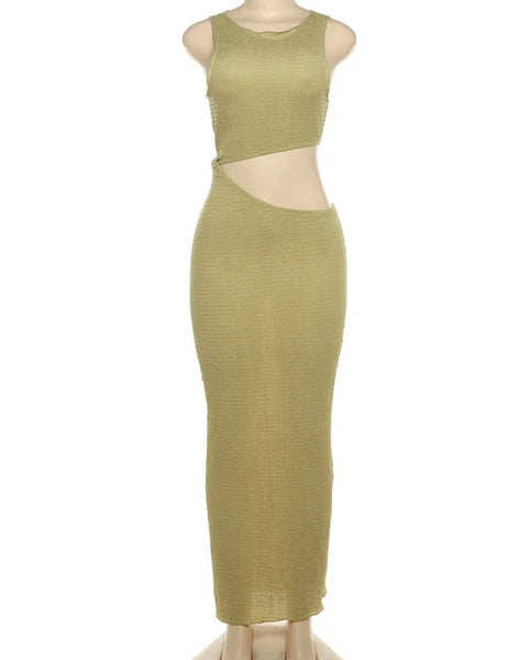 Women Cut Out Sexy Sleeveless Solid Color Maxi Dress