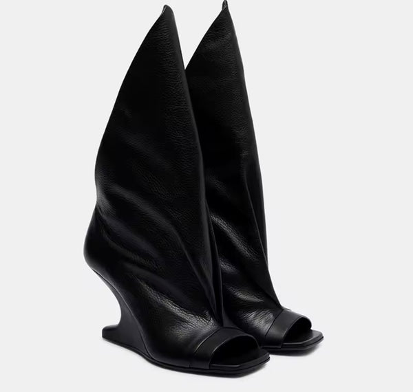 Women Fashion Open Toe Wedge Platform Ruched Boots