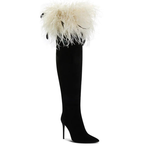 Women Fashion Faux Fur Patchwork Knee High Boots