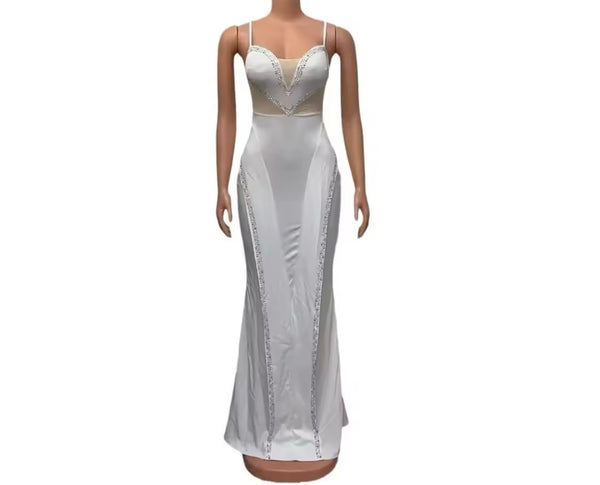 Women White Sexy Sleeveless Bling Heart Maxi Dress