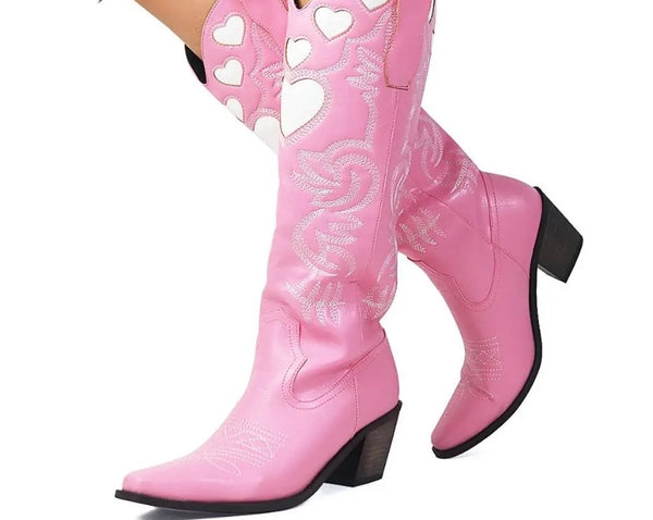 Women Fashion Heart Print Western Boots
