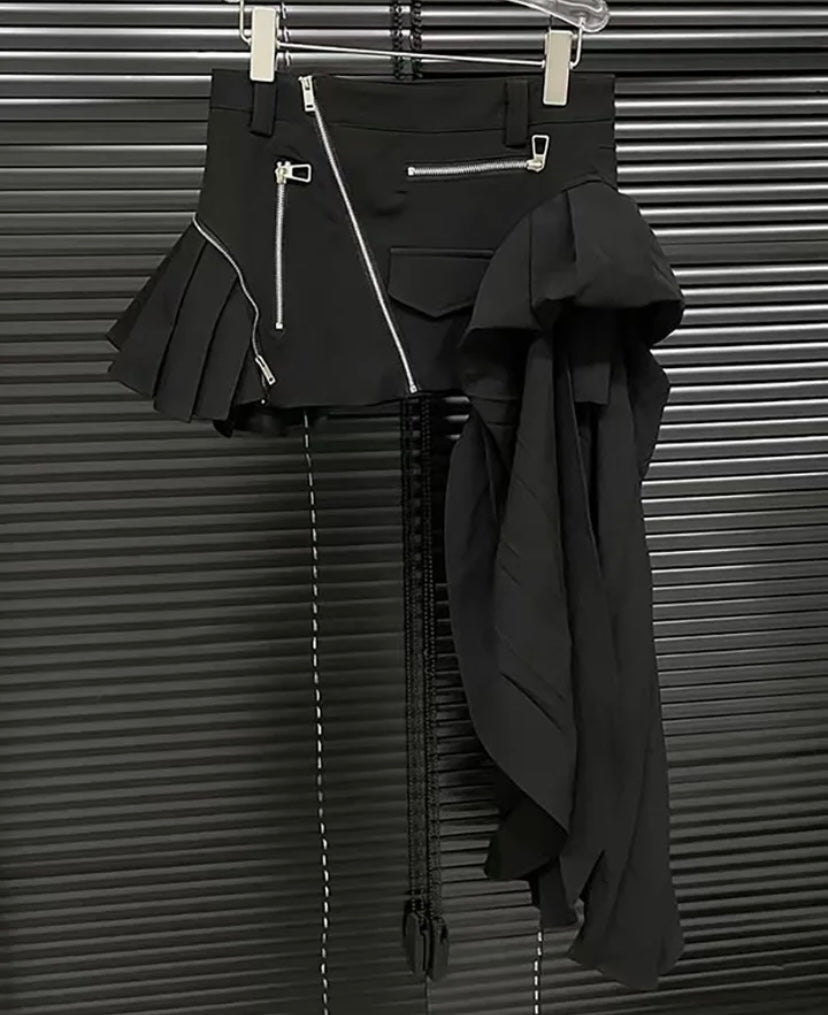 Women Sexy Fashion Zipper Pleated Asymmetrical Skirt