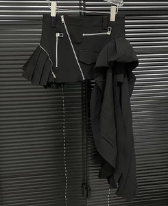 Women Sexy Fashion Zipper Pleated Asymmetrical Skirt