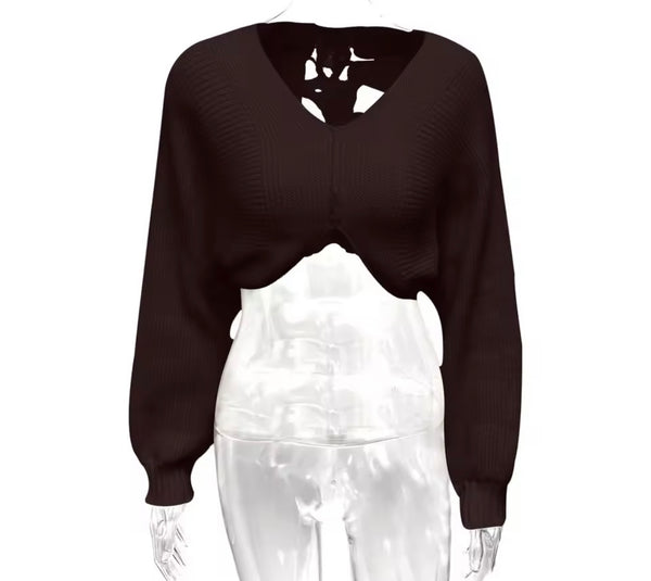 Women Ribbed Knitted Fashion Full Sleeve Crop Sweater Top