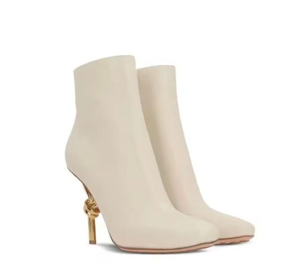 Women Fashion Pointed Toe Gold High Heel Ankle Boots