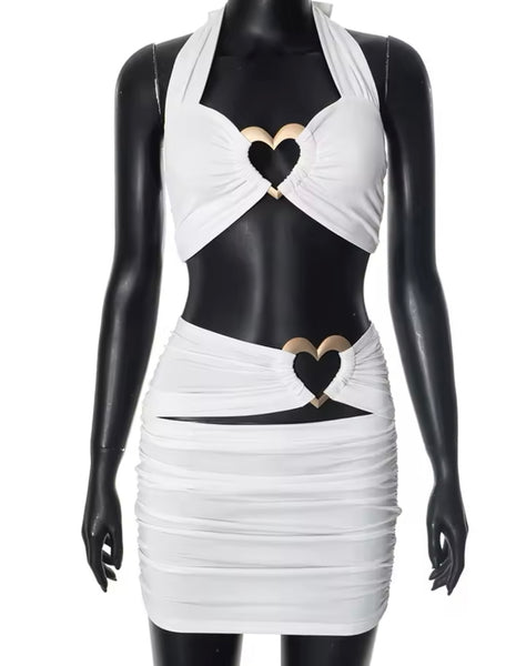 Women Sexy Halter Heart Sleeveless Two Piece Skirt Set