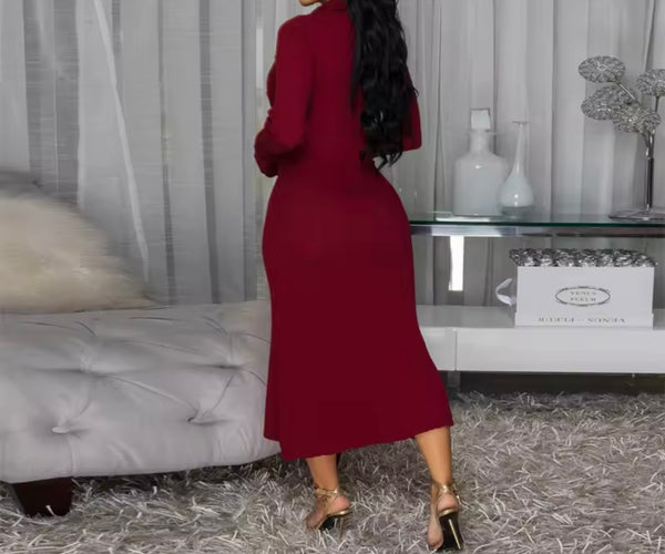 Women Sexy Button Up Full Sleeve Maxi Dress
