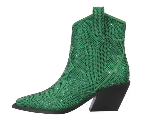 Women Fashion Pointed Toe Bling Ankle Western Boots