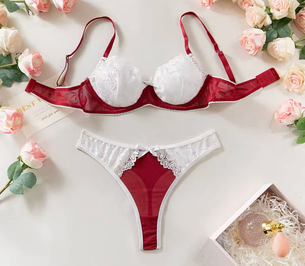 Women Sexy Color Lace Patchwork Lingerie Set