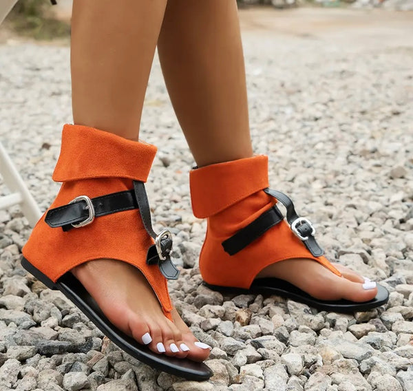 Women Fashion Suede Buckled Flat Sandals