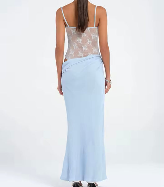 Women Sexy Sleeveless Lace Mesh Patchwork Maxi Dress