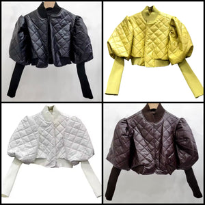 Women Color Fashion PU Zip Up Crop Jacket