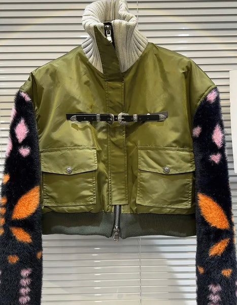 Women Fashion Multicolored Print Zip Up Jacket