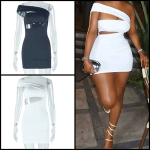 Women Sexy One Shoulder Sleeveless Cut Out Dress