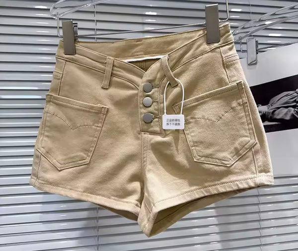 Women Fashion Button Up Pocket Denim Shorts