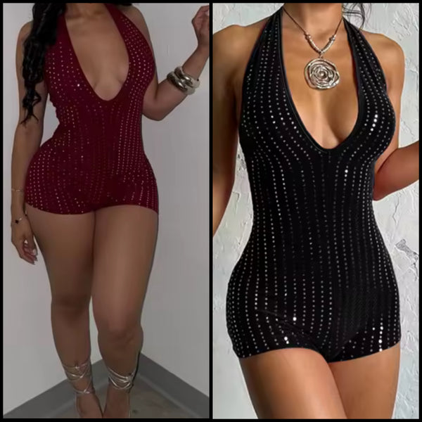 Women Sexy Halter Sleeveless Sparkly Romper