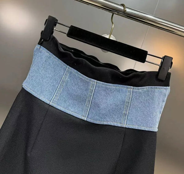 Women Sexy Strapless Denim Patchwork Dress