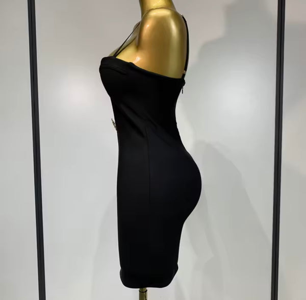 Women Sexy Sleeveless Metal Pin Bandage Dress