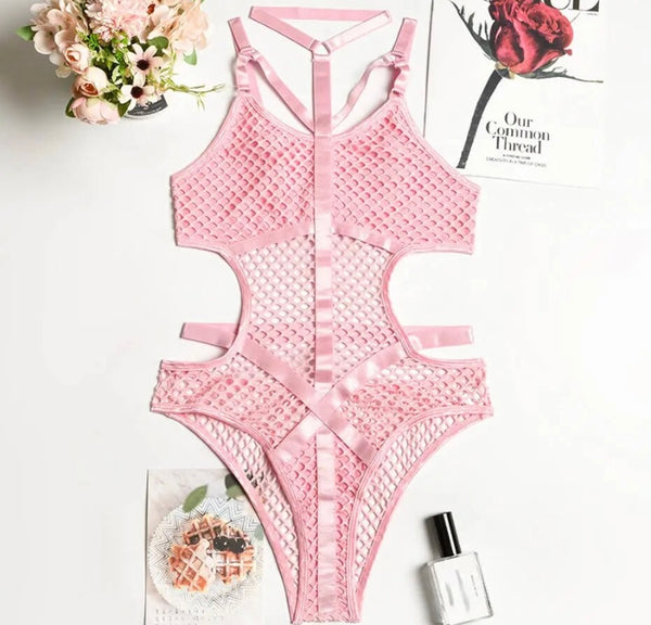 Women Sexy Sleeveless Netted Patchwork Bodysuit Lingerie