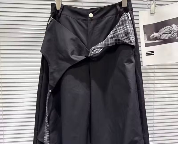 Women Fashion Plaid Belted Wide Leg Pants
