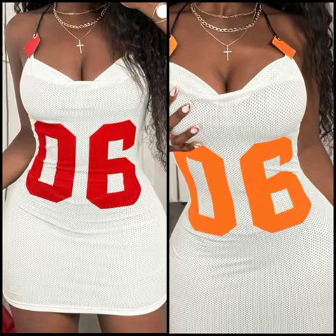 Women Sexy Halter Sleeveless Number Jersey Dress