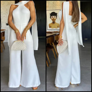 Women White Sexy Sleeveless Wide Leg Jumpsuit