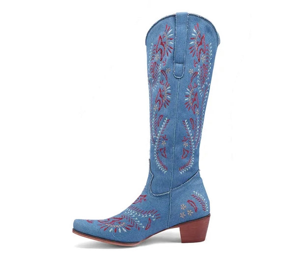 Women Fashion Color Patchwork Western Boots