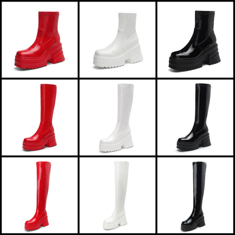 Women Fashion Ankle/Mid/Knee High Patent Leather Boots