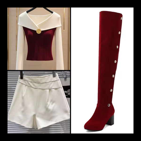 Women Color Suede Button Fashion Over The Knee Boots