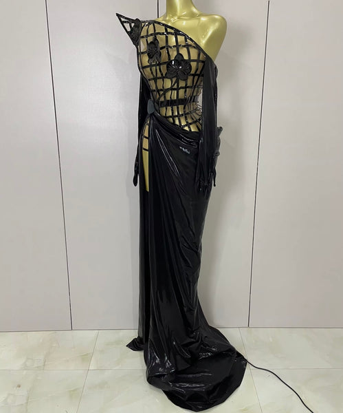 Women Sexy Strapless Glove 3D Floral Two Piece Maxi Skirt Set