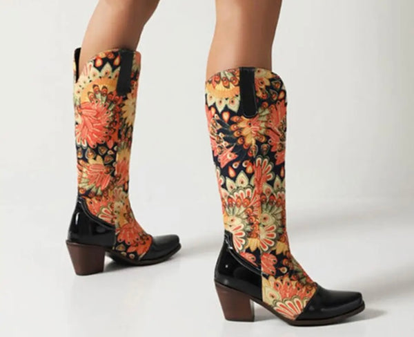 Women Fashion Printed Knee High Western Boots