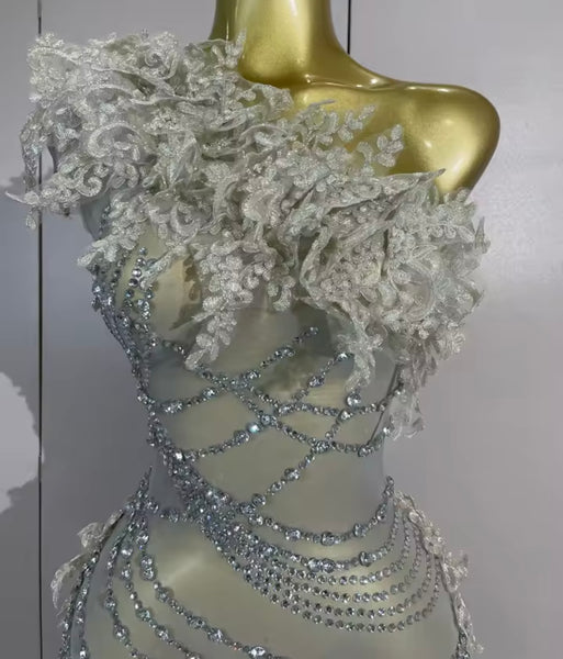 Women Sexy One Shoulder Sleeveless Rhinestone Dress