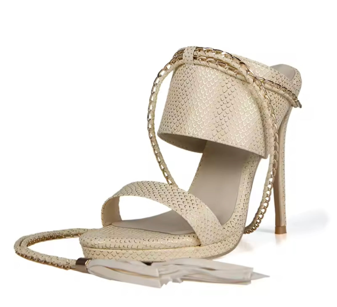 Women Color Fashion Chain Lace Up High Heel Sandals