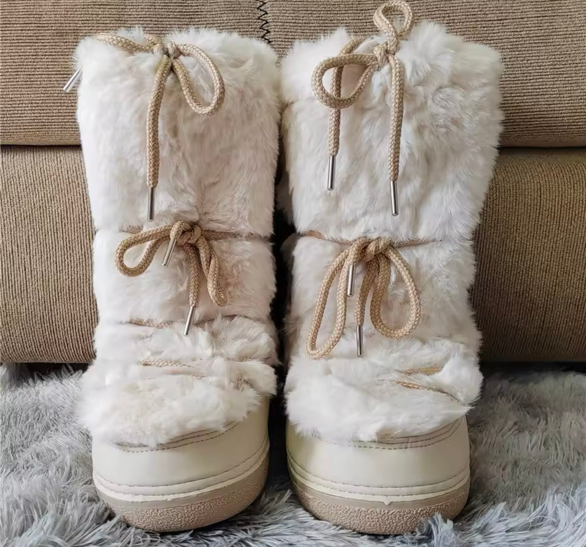 Women Fashion Color Faux Fur Platform Lace Up Boots