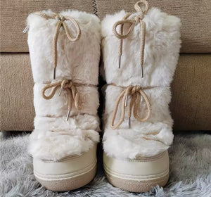 Women Fashion Color Faux Fur Platform Lace Up Boots