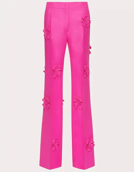 Women Fashion Solid Color 3D Floral Patchwork Pants