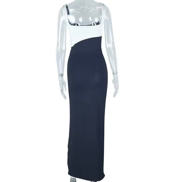 Women Sexy Sleeveless B&W Cut Out Maxi Dress