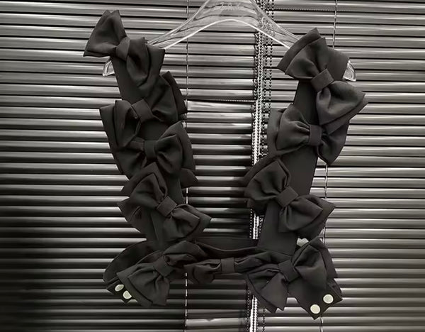Women Black Sexy Sleeveless Bow Top