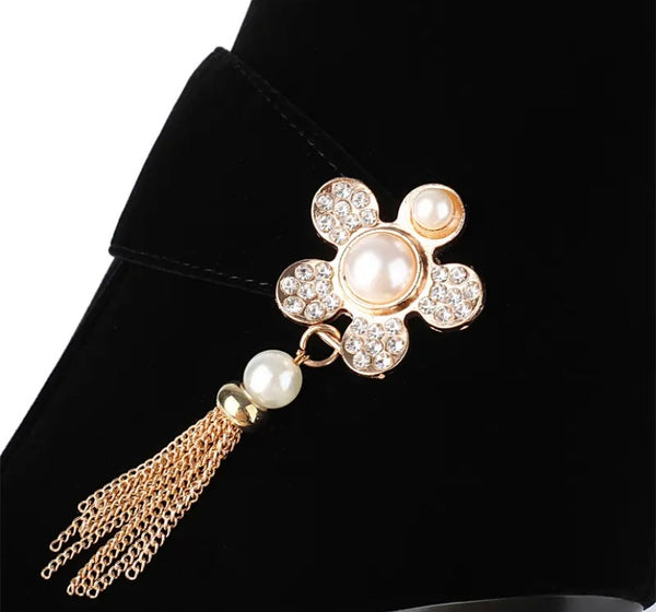 Women Fashion Color Suede Bling Tassel Knee High Boots