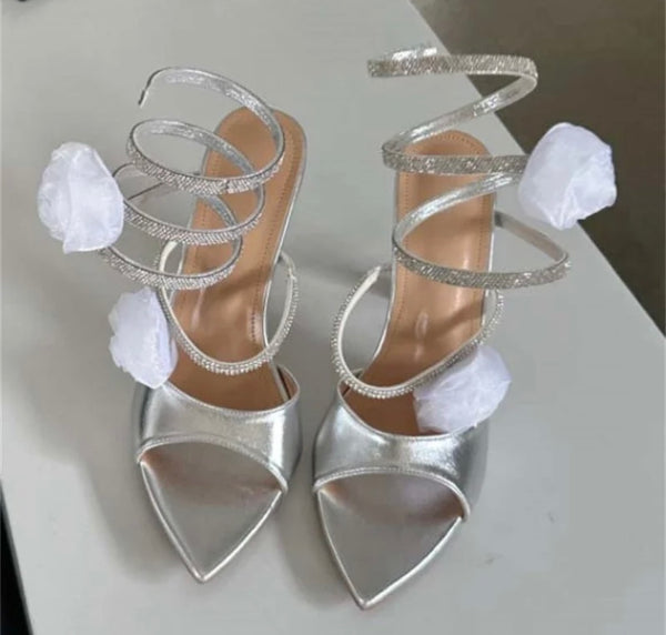 Women Fashion Floral Bling High Heel Sandals