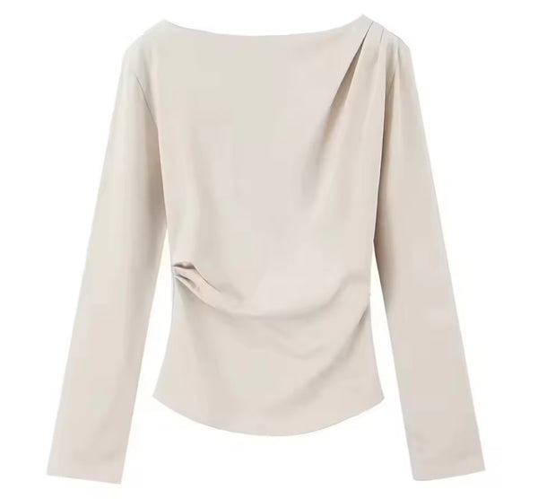 Women Fashion Color Ruched Full Sleeve Top
