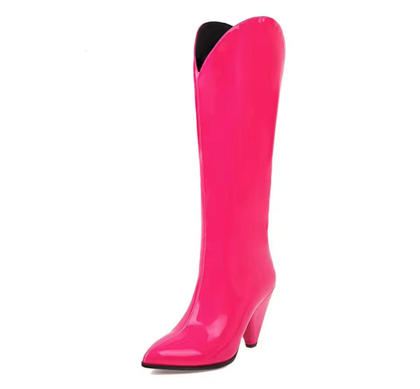 Women Fashion Color Patent Leather Knee High Western Boots